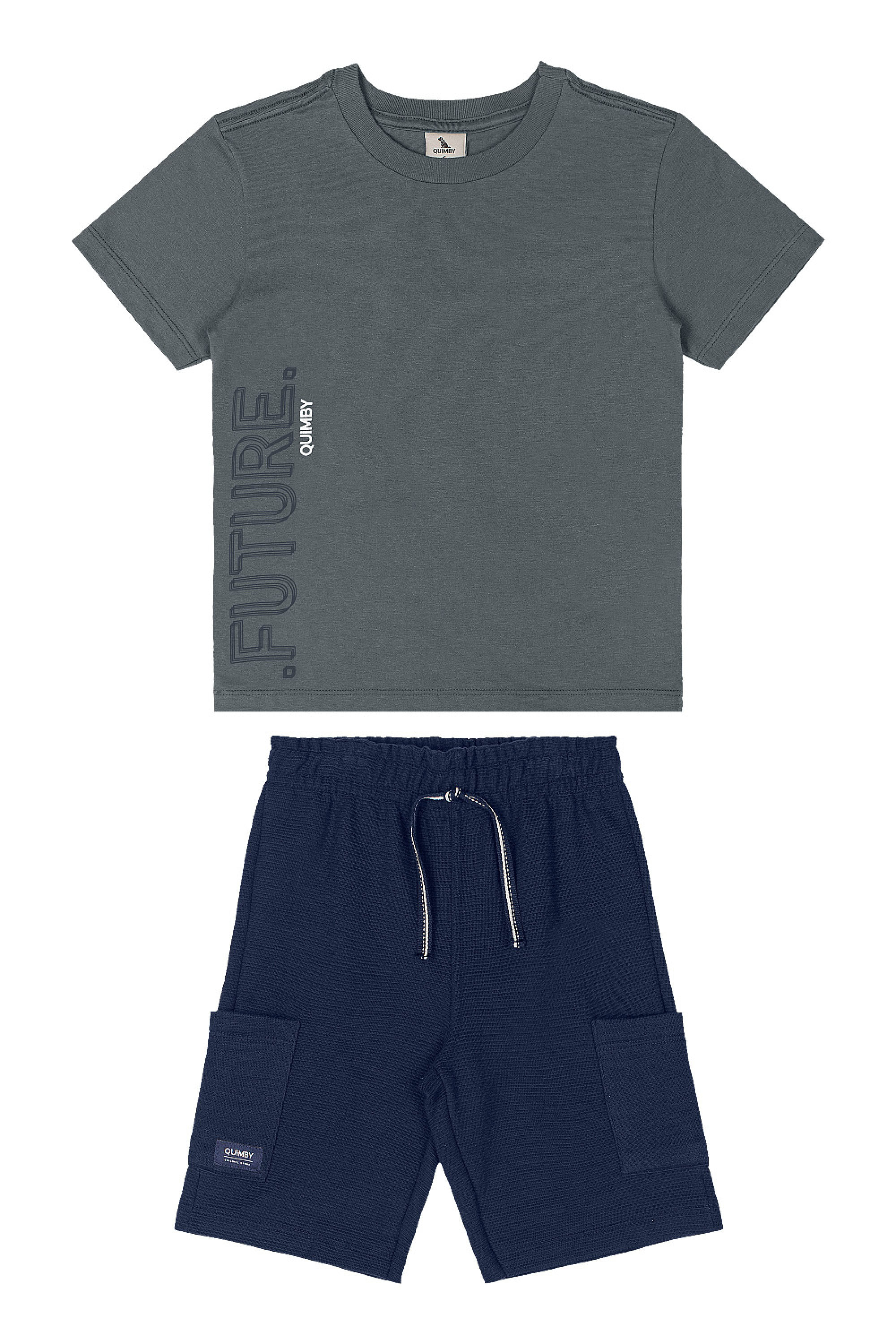 Conjunto Infantil com Camiseta Estampada e Bermuda (Cinza Escuro) Quimby - Imagem 2